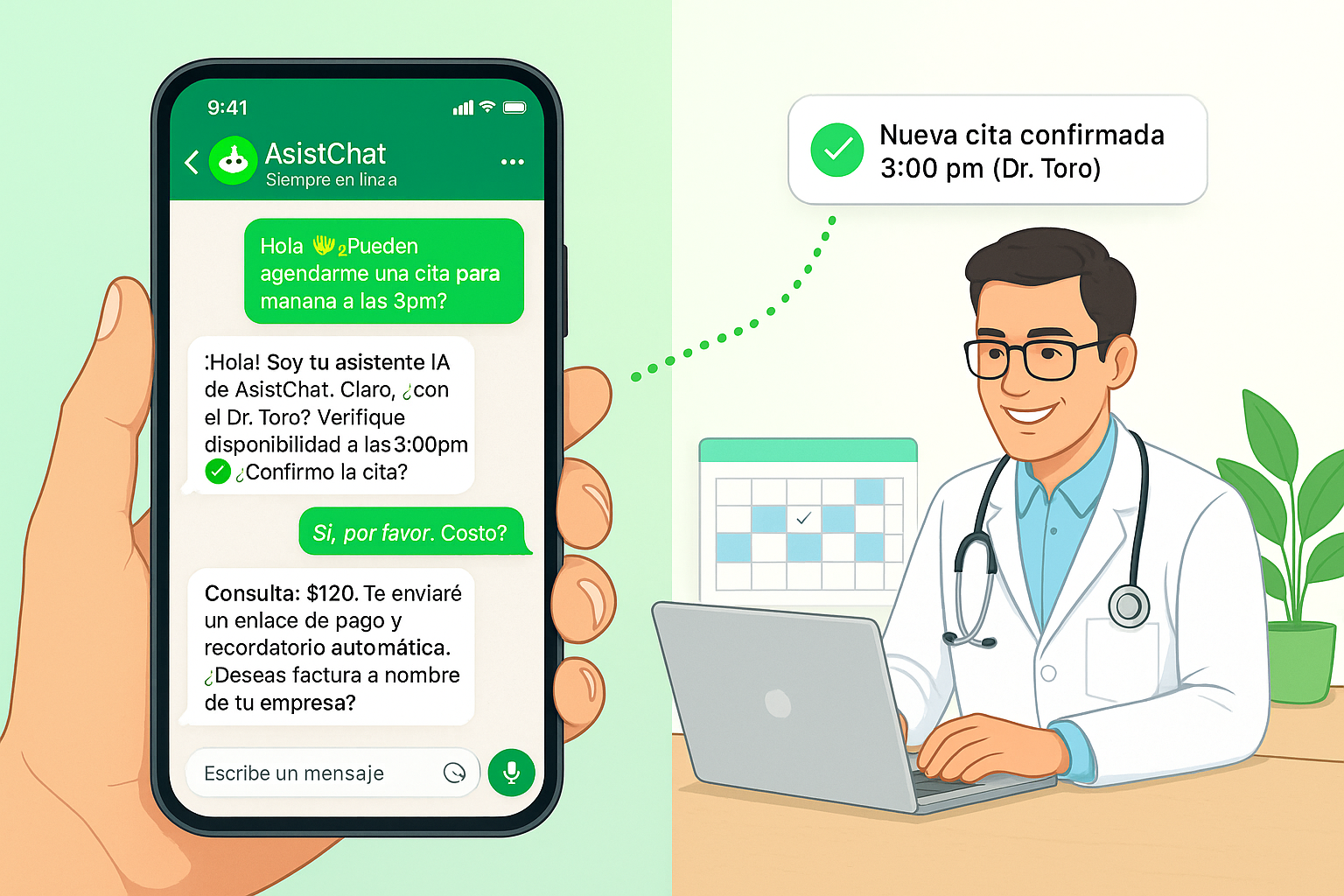 Vista previa de agendamiento por WhatsApp